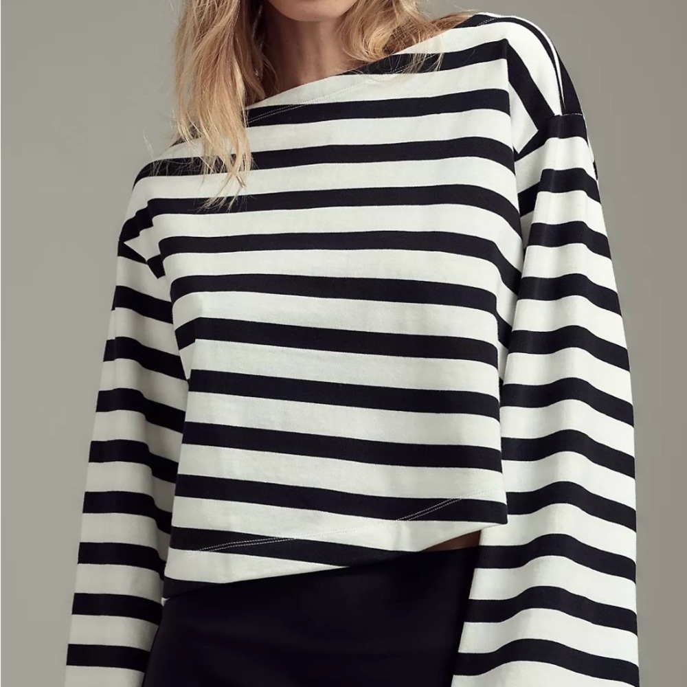 Maeve black/white stripes boatneck top - Picture 2 of 11